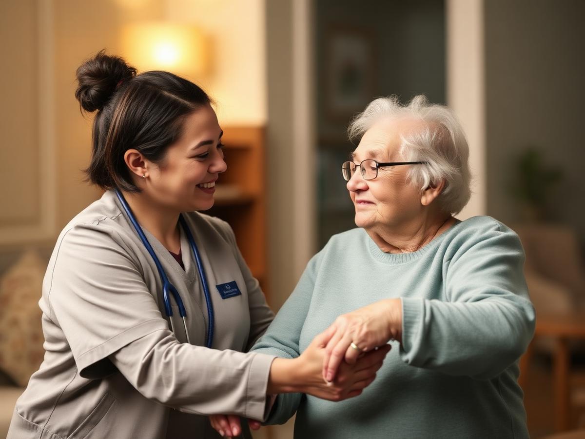 Caring staff supporting a resident